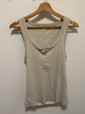 aerie Striped Ribbed Tank in Beige and White, size large